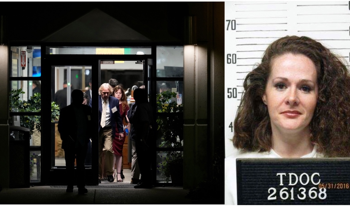 Journalister lämnar anstalten Riverbend i i Nashville, Tennessee under natten till torsdagen efter att avrättningen av Christa Pike stoppats. Foto: George Walker IV/AP/TT & Tennessee Department of Correction/AP)
