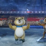 De tre officiella maskotarna för vinterspelen i Sotji; haren, björnen och leoparden. (Foto:Lionel Bonaventure/AFP)