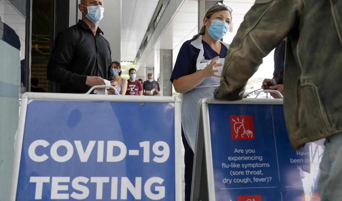 

Covid-19-testmottagning i Sydneys Northern Beaches tidigare i veckan. Mark Baker/AP/TT                                                                                        