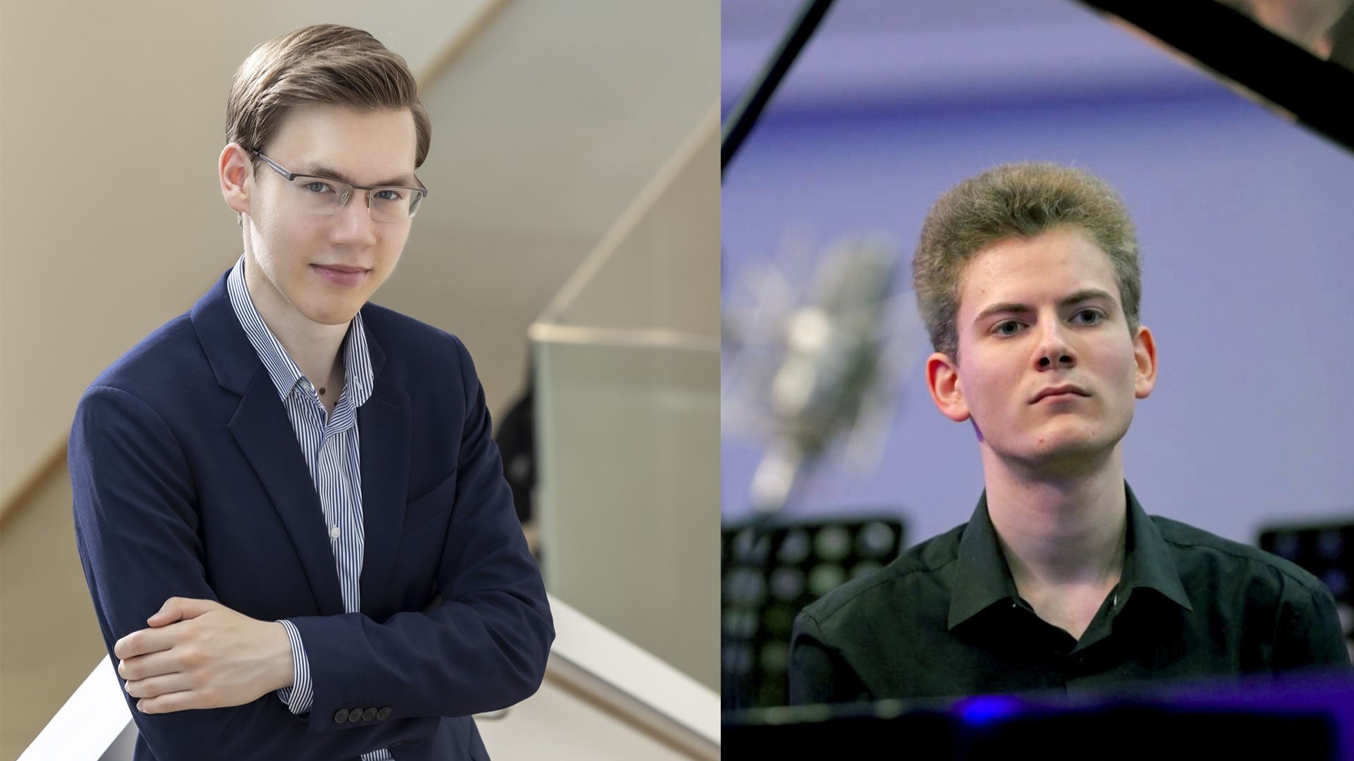 De unga ukrainska pianisterna Roman Fediurko (t.v.) och Anton Bondarenko spelar i Västerlövsta kyrka den 4 maj. Då mottar de båda det nyinstiftade Anders Walls Västerlöfsta-stipendium. Foto: Julia Wesely/Yuriy Priyatselyuk