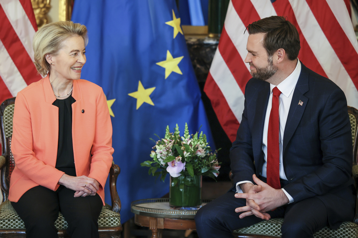 Ursula von der Leyen och JD Vance har träffats i Rom. Arkivbild. Foto: Thomas Padilla/AP/TT