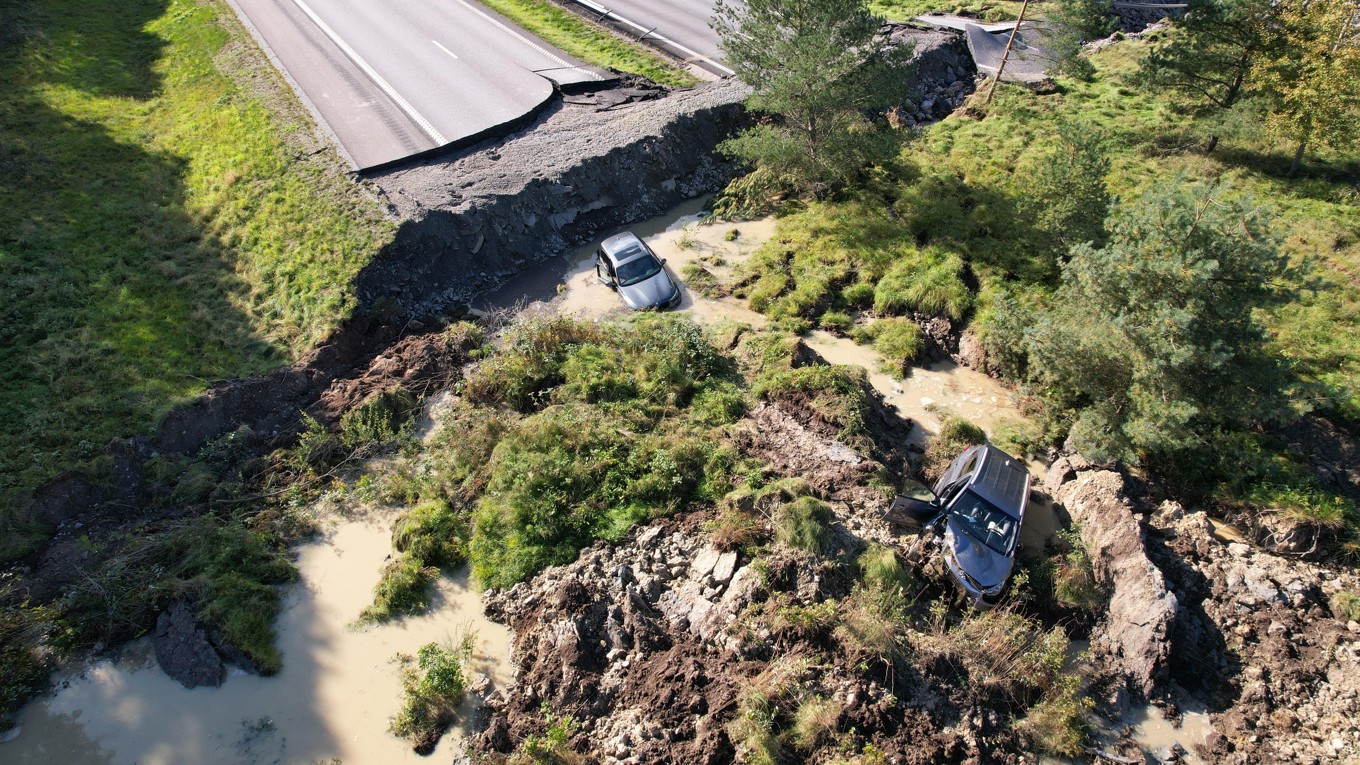 E6 vid Stenungsund efter skredet i september 2023. Foto: Hanna Brunlöf Windell/TT