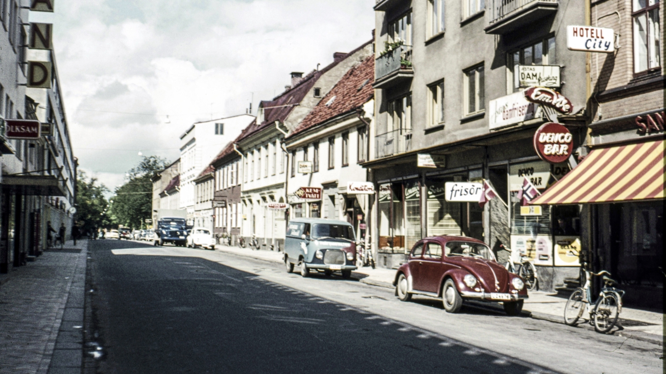 Vy över Östra Storgatan, Kristianstad. Foto från 1963. Foto: Pressbild