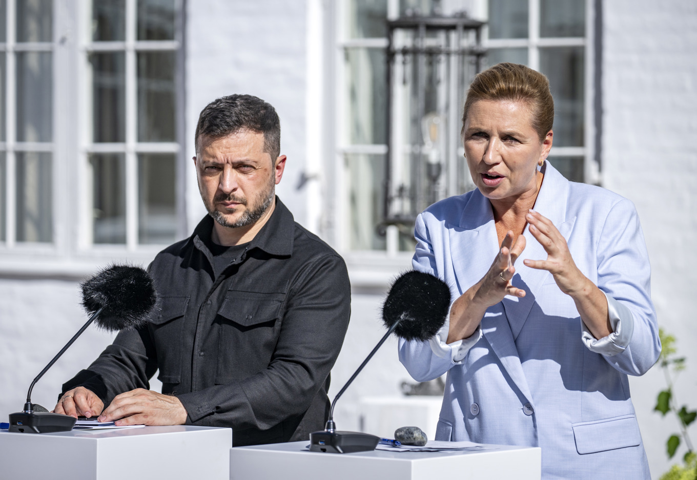 Ukrainas president Volodymyr Zelenskyj och Danmarks statsminister Mette Frederiksen. Arkivbild. Foto: Johan Nilsson/TT